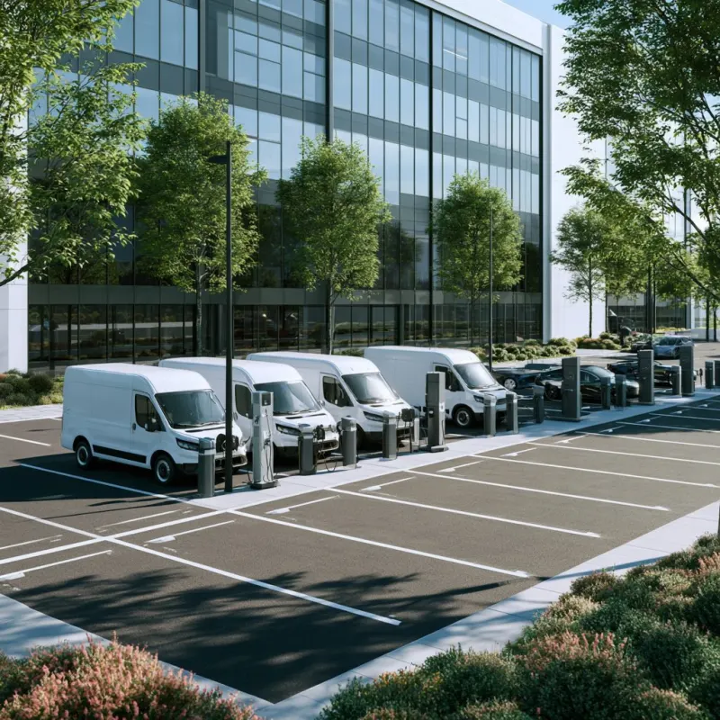 Flotte d'utilitaires en charge sur bornes d'entreprise