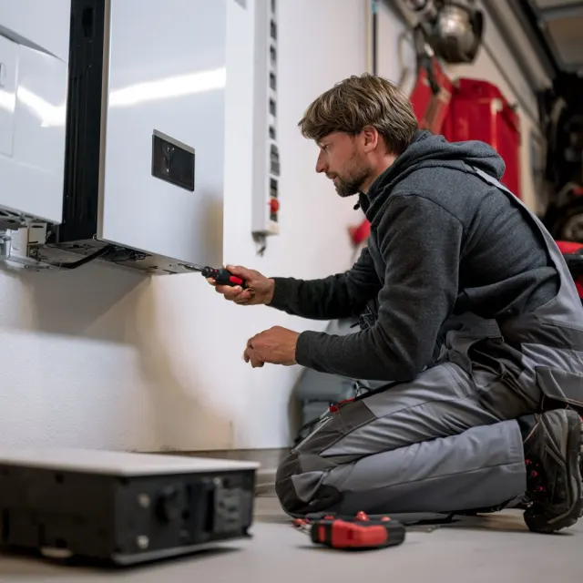 Technicien intervenant sur un onduleur